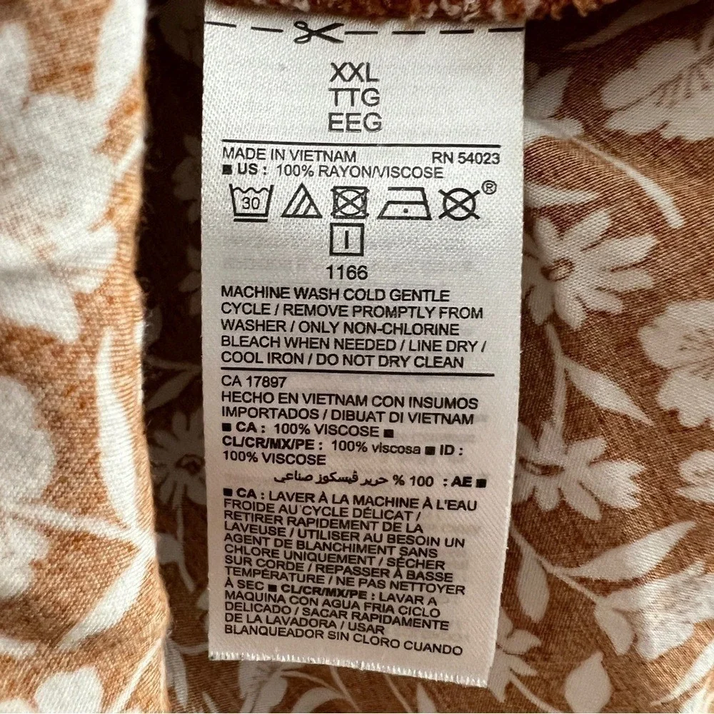 Old Navy Womens XXL Rust Brown Floral Daisy Button Down Long Sleeve Rayon Blouse - Picture 2 of 4